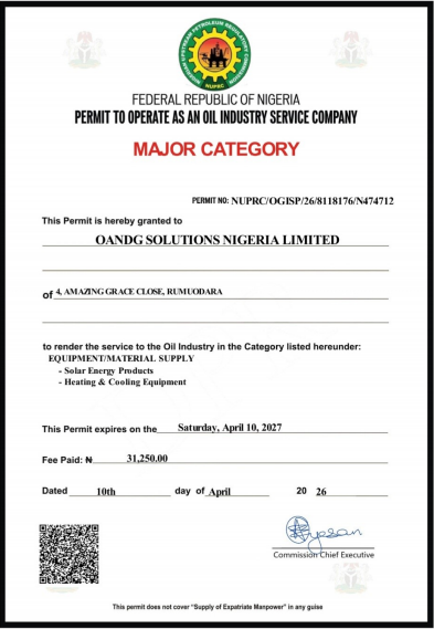 O&G Solutions Certificate