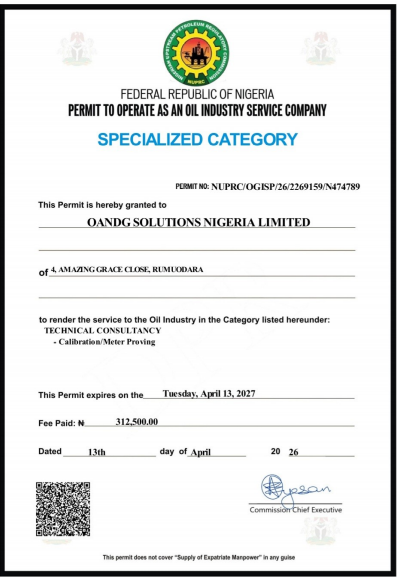 O&G Solutions Certificate